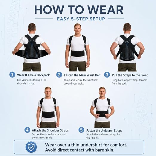 Posture Corrector for Men, Adjustable Full Back Support Brace for Upper/Lower Back, Neck & Shoulder Pain Relief, Back Brace & Straightener for Hunchback, Slouching Posture & Dowager's Hump