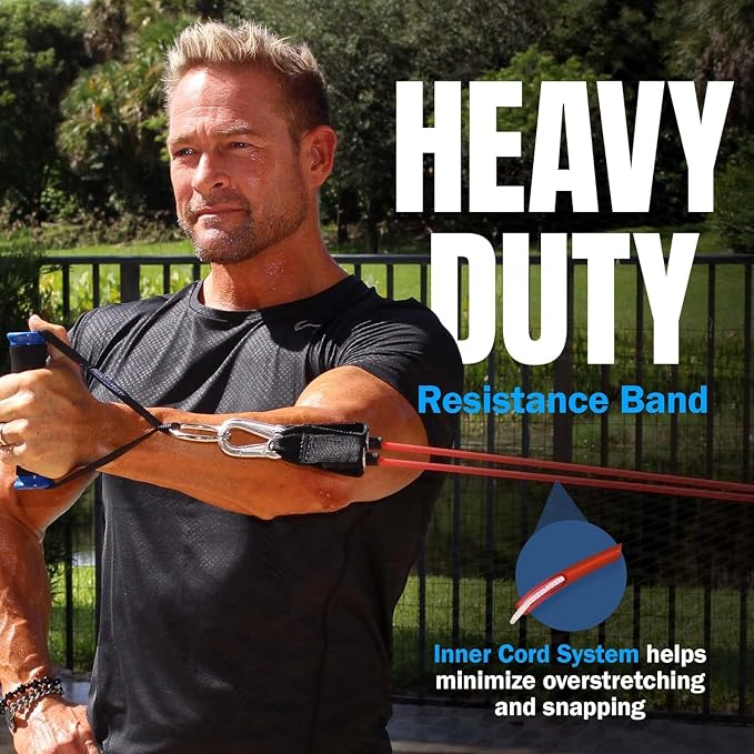 Bodylastics Patented Basic Series Resistance Band Set - Resistance Bands with Snap Reduction Tech, 2 Handles, 2 Ankle Straps, 1 Door Anchor & 1 Carry Bag