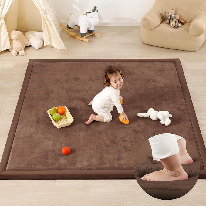 1.3" Thick Baby Play Mat for Floor,79x158 Large Memory Foam Tummy Time Mat | Coral Velvet Nursery Rug,Soft Support&Plush Feel Nursery Kids Rug,Non Slip for Toddler,Infants,Kids Playroom,Yoga,Crawling