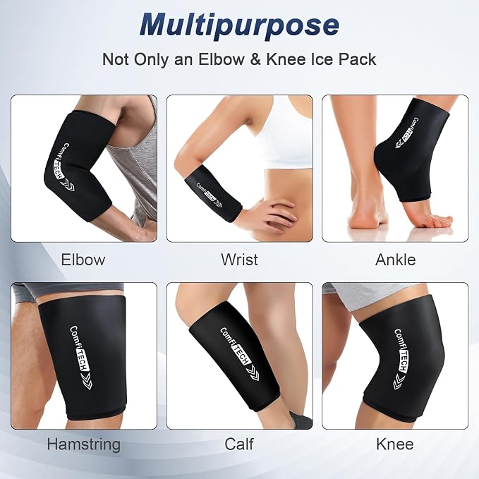 ComfiTECH Elbow Ice Pack Wrap for Arm & Knee, Flexible Ice Sleeve, M, 2P | Multi-Use Gel Ice Sleeve for Tennis Elbows, Golfers Arm, Reusable Cold Compression for Elbow Joint & Muscle Relaxation