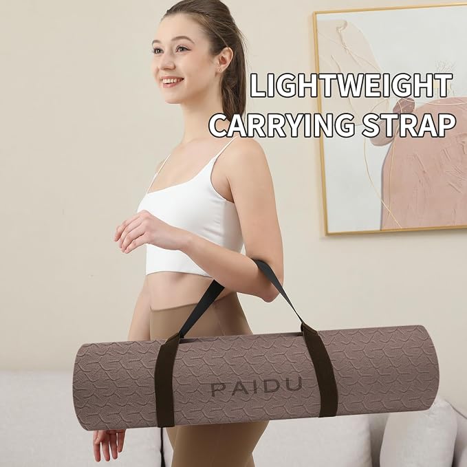PAIDU POE Yoga Mat （10mm）Extra Thick Fitness Mat 72"x24" with Carry Strap | Non-slip, tear-resistant and suitable for all ages, perfect for yoga, Pilates, home gym and full-body workouts.