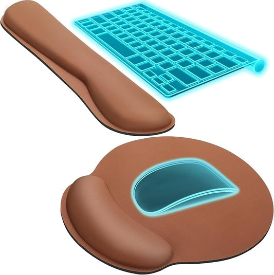 KTRIO Keyboard Wrist Rest & Mouse Pad with Wrist Rest, Coffee Brown | Memory Foam Wrist Support, Ergonomic Design, Non-Slip Base, Office and Home Use