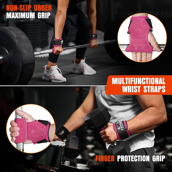 Weight Lifting Wrist Straps, Gym Straps Weight Lifting for Deadlift and Powerlifting, Double Layer Leather Wrist Wraps with Padded Cushion Wrist Loop, Weightlifting Grips for Men and Women