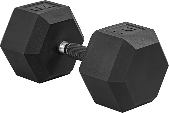 CAP Rubber Coated Dumbbell Weights, Free Weights for Home Gym Strength Training, Anti-Roll Hex Dumbbells with Black, Chrome & Comfort Grip Handles, Singles