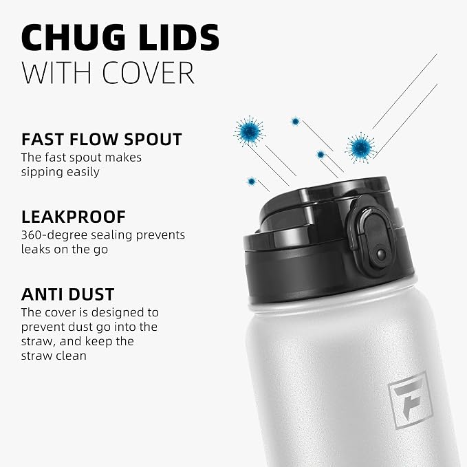 Fanhaw 20 oz Insulated Stainless Steel Water Bottle with Anti-Dust Chug Lid, Leakproof Vacuum Metal Everyday Use Bottle for Kids, Teens & Adults, Back to School Essentials (White Black)
