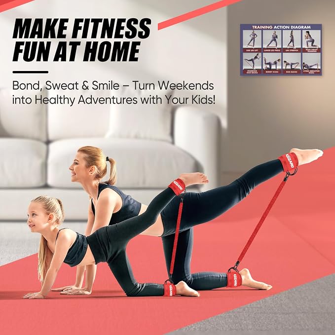 KUZARO Ankle Resistance Bands with Cuffs, Ankle Weights Bands for Working Out, Women Leg and Glutes Workout Equipment, Exercise Bands for Kickbacks, Butt and Booty Trainer, Home Gym Fitness Equipment