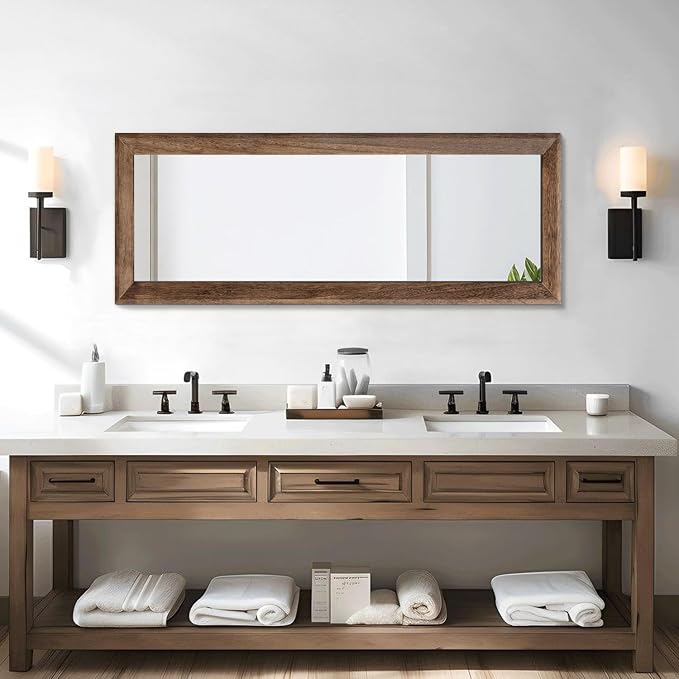 AAZZKANG Hanging Mirror Full Length Vintage Large Mirrors Wooden Framed | 43"x14" Bedroom Living Room Bathroom Entryway Wall Mounted Mirror Vertically or Horizontally