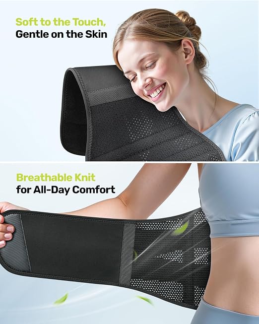 Rakiie Back Brace for Lower Back Pain, 7 Stays Ergonomic Support Brace with Comfortable 3D Pad, Easy to Put On/Off Lumbar Support Belt for Women Men, Pain Relief from Sciatica, Herniated Disc, Size M (Waist: 33.5"-39.4")