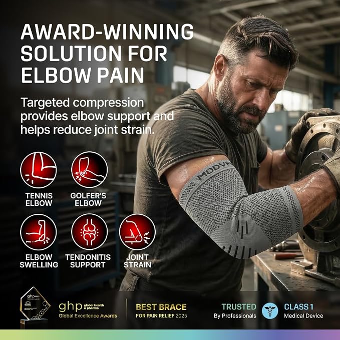 Modvel 2 Pack Elbow Brace for Tendonitis and Tennis Elbow Brace for Women and Men, Elbow Compression Sleeve for Pain Relief and Recovery – Elbow Sleeves Weightlifting Men, Sports & Workout, Arm Brace