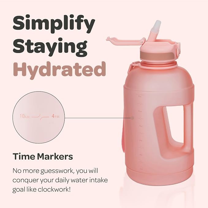 Hydracy Motivational Water Bottle with Time Marker and Straw Lid 78 oz | Leakproof,BPA Free,No Sweat Neoprene Sleeve,Carry Strap,Daily Intake Tracking for Fitness & Outdoors