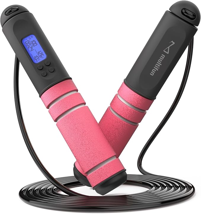 multifun Digital Jump Rope with Smart Counter & Timer - Adjustable Speed Skipping Rope for Fitness, Weight Loss, Boxing, MMA - Tangle-Free Ball Bearings & Anti-Slip Handles for Men, Women, Kids.(Check 2026 New Evolution for 3s Rope Swap)