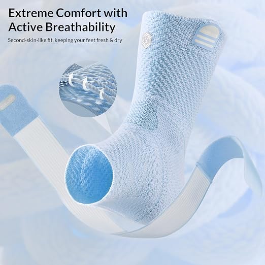 ZOELION Ankle Brace Compression Support with Removable Fishnet Strap, 3D Knit Plantar Fasciitis Relief Achilles Tendonitis Brace, Ankle Compression Sleeve for Pain Relief & Injury Healing, Blue/XXL