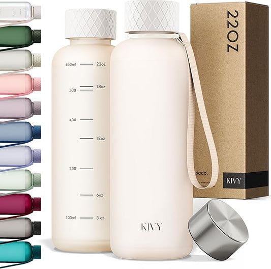 KIVY Slim Water Bottle 22oz [Lightweight & Shatterproof] Leak Proof Bottle for Women & Men - Clear plastic water bottle no straw - Dishwasher Safe Tritan Bottle BPA Free