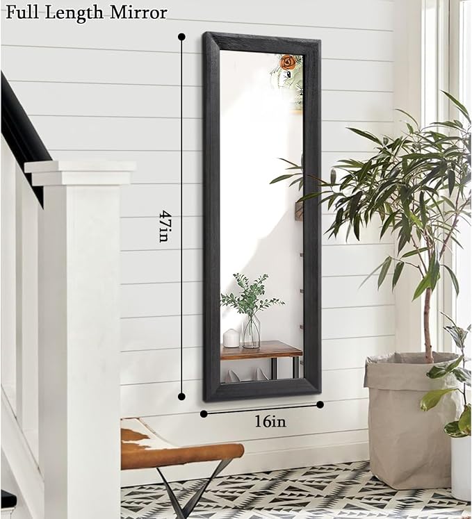 AAZZKANG Full Length Mirror Rectangle Wood Framed Large 47"x16" | Wall Mirrors Black for Bedroom Living Room Bathroom Dressing Room Entryway Hanging