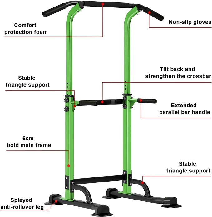 SogesHome Multi-Function Power Tower Pull Up Bar Dip Station for Home Gym | Height Adjustable PullUp Dip Stand, Full Body Strength Training Equipment, Fitness Workout for Push Ups Dips, 330LB Capacity