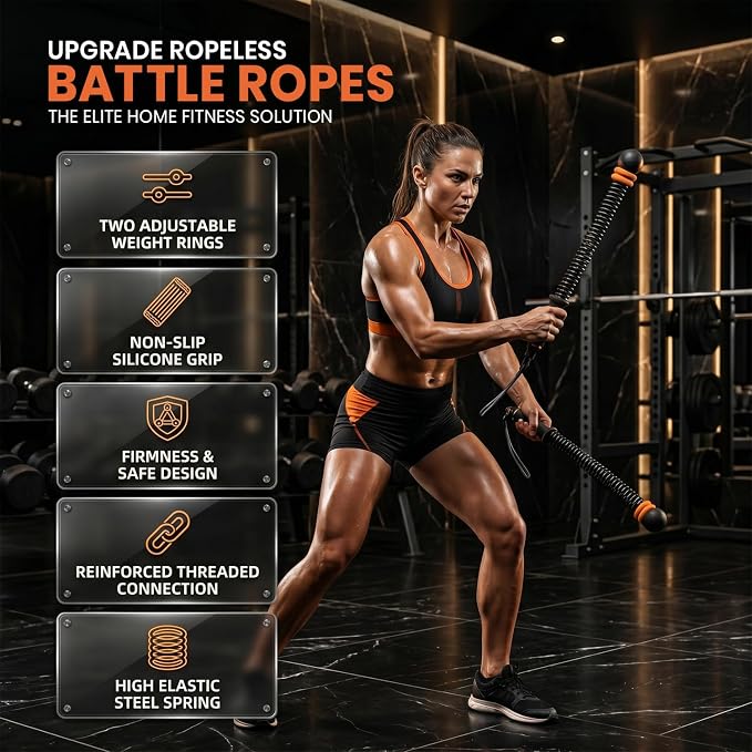 Weighted Ropeless Battle Ropes, 2.9lb Heavy Duty Portable Cordless Battle Ropes for Home Gym with Poster, Exercise Rope for Strength Building, Portable Ropeless Battle Rope with Storage Bag