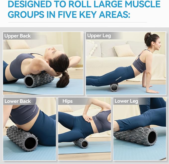 Foam Roller, 15 inch High Density Massage Roller for Exercise | Deep Tissue Massager for Muscle Massage, Myofascial Trigger Point Release, Exercise, Yoga, Pilates & Stretching, Gray