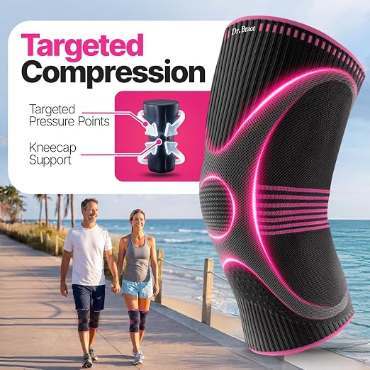 DR. BRACE Elite Compression Knee Brace for Women & Men, (2-Pack) Knee Support Compression Sleeve, Workout Sports Knee Braces for Meniscus Tear, ACL & Arthritis Pain Relief - Check Size Guide Video (Orion, Large)