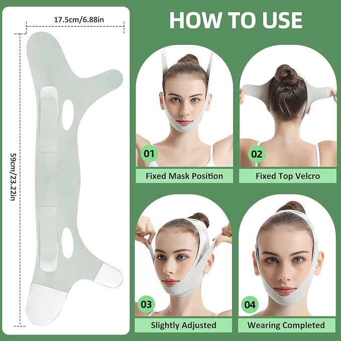 Reusable Facial Lifting Belt, V Line Lifting Mask with Chin Strap for Sleeping, Jaw Exerciser V-Shaped Double Chin Reduce (Green)