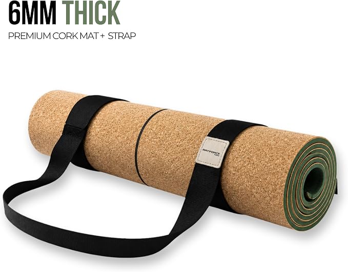 Cork Yoga Mat – Ultra Lightweight 2.2 lbs – Sweat Activated Non-Slip Grip for Hot Yoga & Gym – Easy Carry to Studio – 6MM Thick – Strap Included