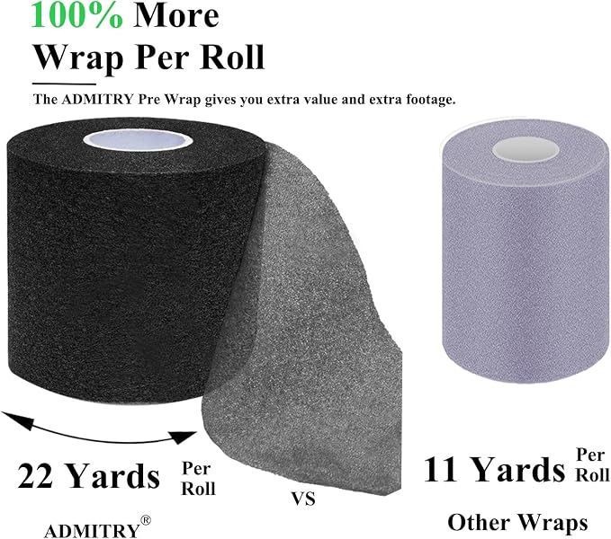 ADMITRY Pre Wrap Tape Athletic,3 Rolls X 22 Yards Blue Prewrap | Headbands for Hair,Foam Underwrap Sports Wrap