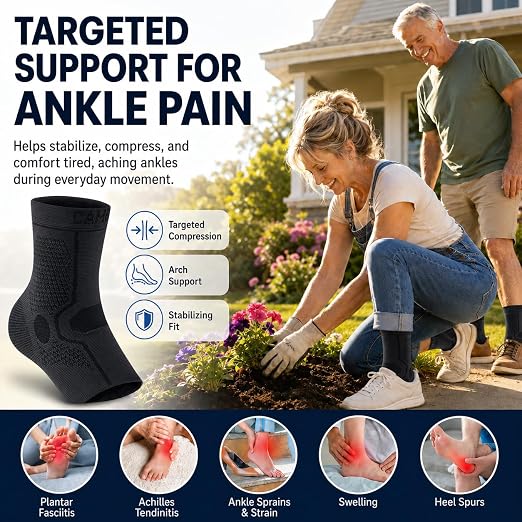 CAMBIVO 1 Pair Ankle Compression Sleeve for Men & Women – Soft, Breathable Support for Plantar Fasciitis, Achilles Tendonitis, Swelling & Sports Recovery – Easy to Wear, All-Day Comfort Fit