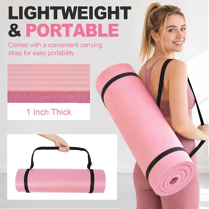 HULKFIT High Density Non Slip Yoga Mat, Extra Thick Exercise Mat with Carrying Strap, for Pilates, Fitness, Home Gym & Floor Workouts - Multiple Thickness & Multiple Color