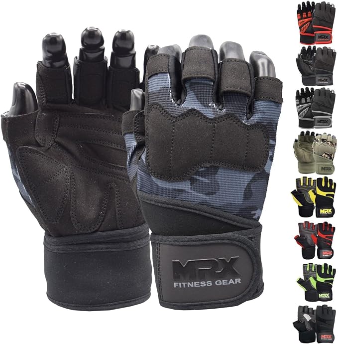 MRX Weightlifting Gloves for Men Workout Gloves Mens Wrist Support Lifting Gloves Male Gym Gloves | Workout Gym Accessories for Men Weight Lifting Fingerless Gym Exercise for Powerlifting