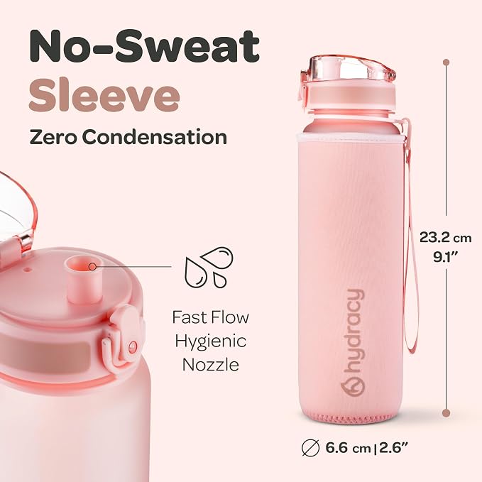 Hydracy Motivational Water Bottle with Time Marker & Fruit Infuser 17 oz | BPA-Free Tritan, Leakproof Flip-Top Lid,No-Sweat Sleeve,Carry Strap,Daily Intake Tracking for Gym,Sports,Outdoors