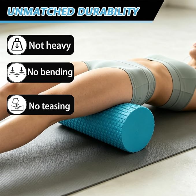 Foam Roller for Exercise, Pilates, Back Physical Therapy, 12" X 6" Round | Medium Density, Deep Tissue Muscle Massage Recovery, Workout Stretching, Trigger Point Fitness, Travel, Compact Size