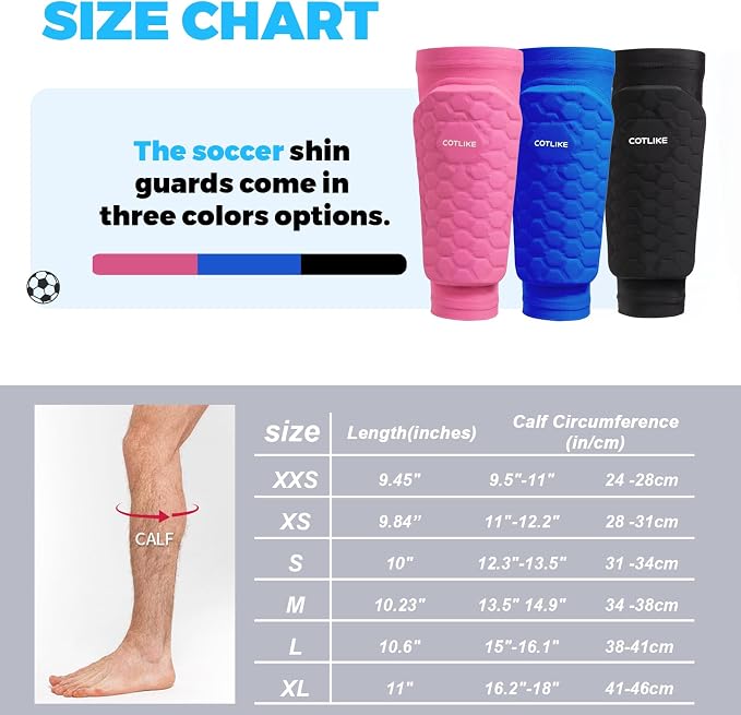 Soccer Shin Guards for Kids Youth Adults, Ski Shin Guards Sleeves for 2-18 Years Old Boys Girls Men, Calf Compression Sleeve with Honeycomb Pads, Espinilleras de Futbol para Hombres