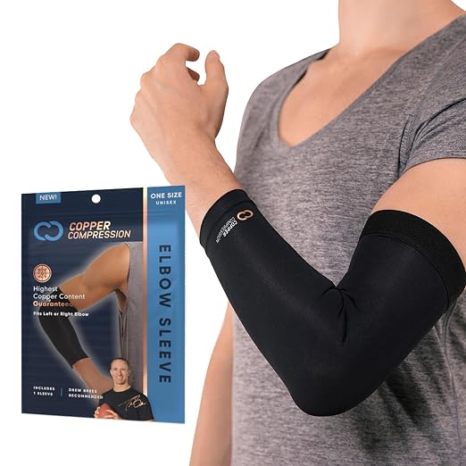 Copper Compression Elbow Sleeve - Copper Infused Orthopedic Brace for Tennis & Golfer Elbow, Tendonitis, Arthritis, Bursitis, Sore Joints & Muscles - Fits Men & Women -1 Sleeve - Original/Black - M