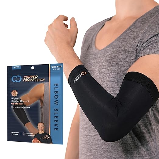 Copper Compression Elbow Sleeve - Copper Infused Orthopedic Brace for Tennis & Golfer Elbow, Tendonitis, Arthritis, Bursitis, Sore Joints & Muscles - Fits Men & Women -1 Sleeve - Original/Black - XL