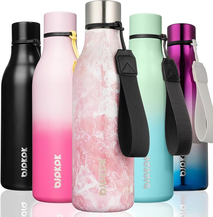 BJPKPK 18oz Insulated Water Bottle, Stainless Steel Bottle with Carry Strap | Keep Cold & Hot Vacuum Insulation, Leak-Proof BPA-Free Design, Slim Bottle Fits Most Cup Holders for Gym, Office & Travel