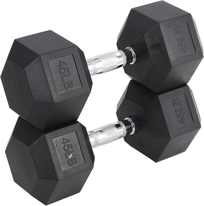 Hex Dumbbells Set for Home Gym – PVC/PEV Coated, Anti-Roll Design, Non-Slip Grip, Cast Iron Core – Versatile Strength Training Weights, 100LB Total (25LB×2+30LB×2)