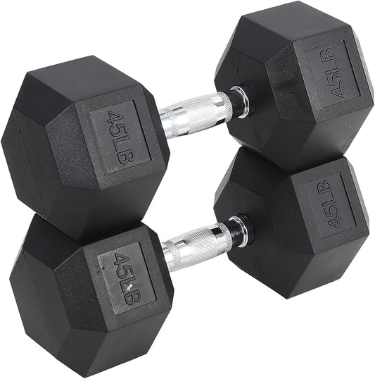 Hex Dumbbells Set for Home Gym – PVC/PEV Coated, Anti-Roll Design, Non-Slip Grip, Cast Iron Core – Versatile Strength Training Weights, 100LB Total (25LB×2+30LB×2)
