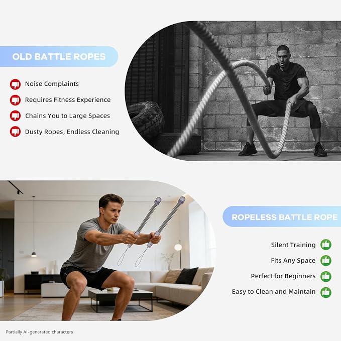 Cordless Battle Ropes with Adjustable Resistance Springs