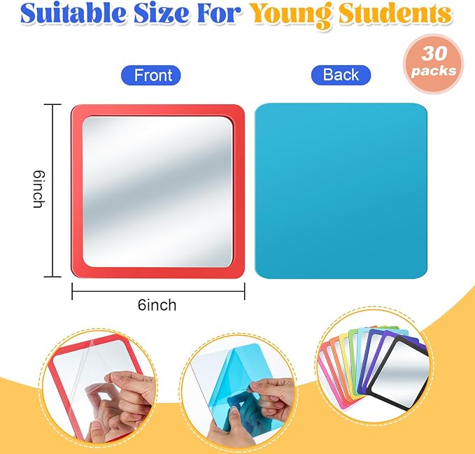 30 Pcs Small Mirrors for Craft 6 x 6 Mirror for Kid,Rich Colors | Shatterproof Mirrors in Bulk for Kids for Baby School Classroom Craft Chick Bird Brooders Grow out Pens