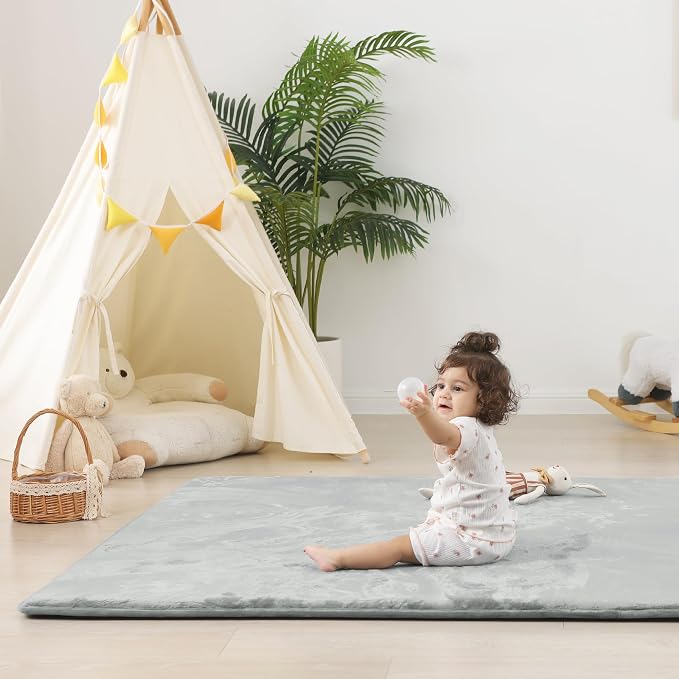 1.5" Thick Baby Play Mat for Floor 79x118 Soft Foam Mats Light Grey | Memory Mat for Baby to Play, Waterproof Easy Care with Non-Slip Tummy Time Play Mat for Nursery Playroom Classroom