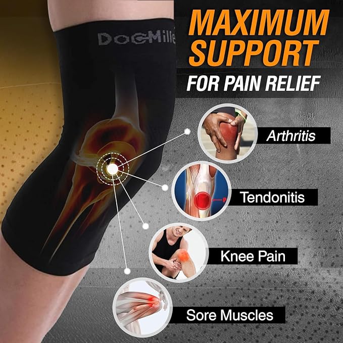 Doc Miller Knee Compression Sleeve Brace for Men & Women | Pair, Best Support for Workout, Running, ACL, Arthritis Pain Relief