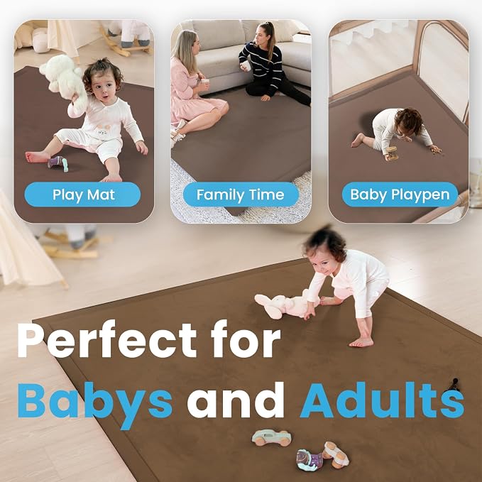 1.3" Thick Baby Play Mat for Floor,79x158 Large Memory Foam Tummy Time Mat | Coral Velvet Nursery Rug,Soft Support&Plush Feel Nursery Kids Rug,Non Slip for Toddler,Infants,Kids Playroom,Yoga,Crawling