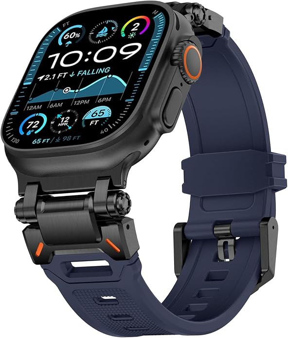 WINGLE FKM Rubber Bands for Apple Watch Band Ultra 3/2/1 Band Ultra 49mm Series 11 10 46mm 45mm 44mm 42mm SE 3/2/1 9 8 7 6 5 4 3 Men, Military Rugged Metal Connector Silicone Apple iWatch Sport Bands