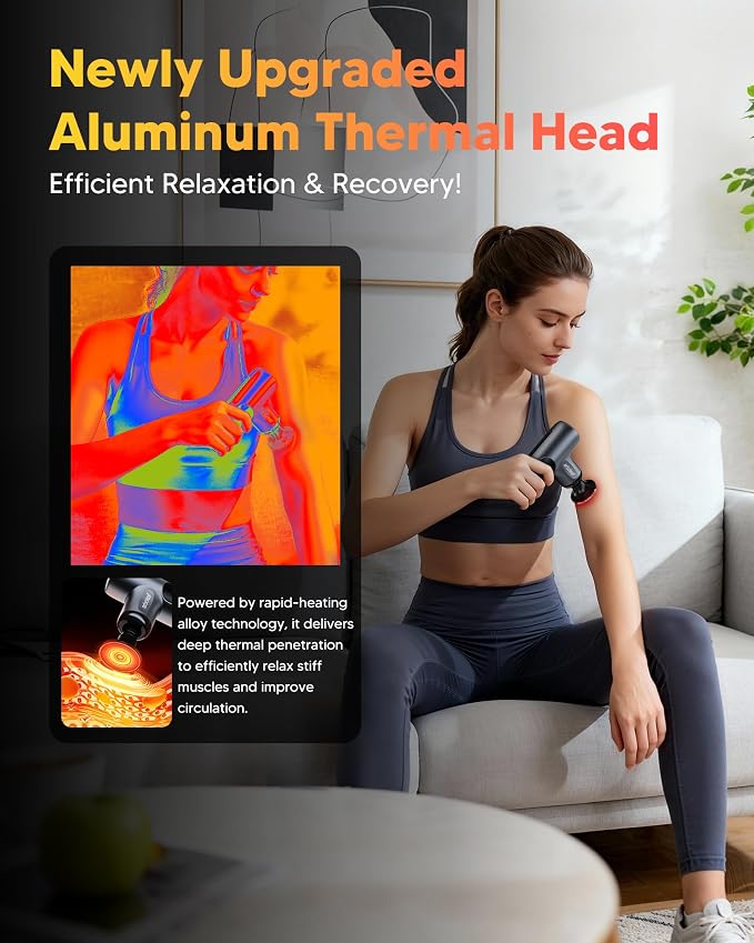arboleaf Mini Massage Gun with Heat, Percussion for Pain Relief, Portable | heated percussion massager, pain relief, portable compact, travel case included, gift for men and women