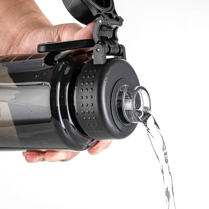 Fanhaw 32 oz Clear BPA-Free Tritan Water Bottle with Fast-Flow Spout Lid, BPA-Free & Leak-Proof Wide-Mouth Reusable Bottle for Gym, School & Office, Back to School Essentials (Black)