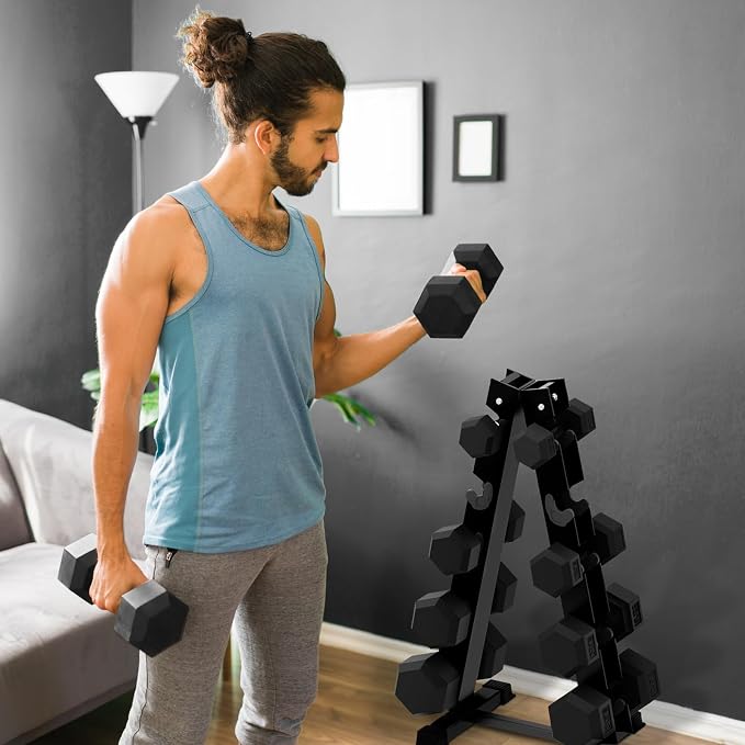 RitFit Rubber Coated Hex Dumbbell Weights Set for Home Gym | Cast Iron Core, Anti-Slip Knurled Chrome Handle, Hexagon Anti-Roll, Heavy-Duty Dumbbell Set for Strength Training