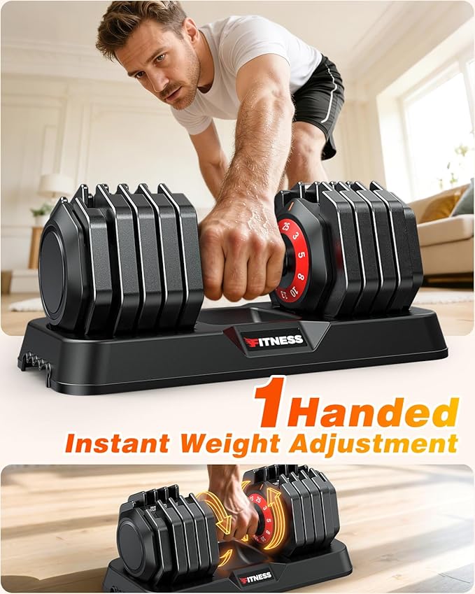 XDDIAS Adjustable Dumbbell Set for Home Gym Workout | 25 to 90 lbs, non-slip knurled grip, compact storage, one-hand adjustable