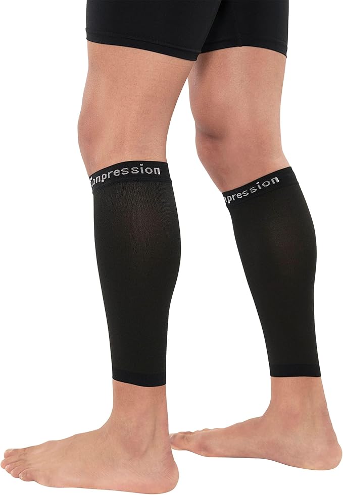 Copper Compression Calf Sleeves for Shin Splints, Varicose Veins, Arthritis, Sprains, Running, Cycling - Men & Women - 1 Pair