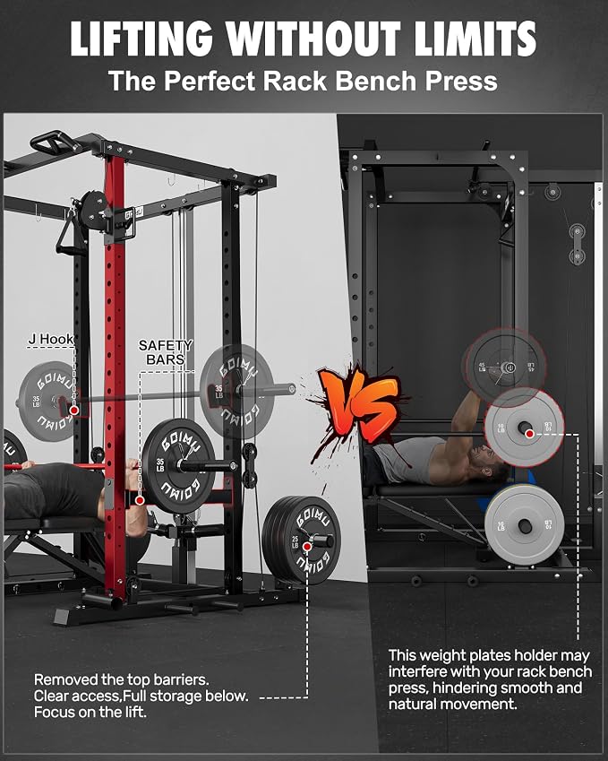 RH01 Power Cage Rack, 2000LBS Squat Rack with with Cable Crossover System&LAT Pull Down System, Multi-Function Workout Cage for Home&Garage Gym