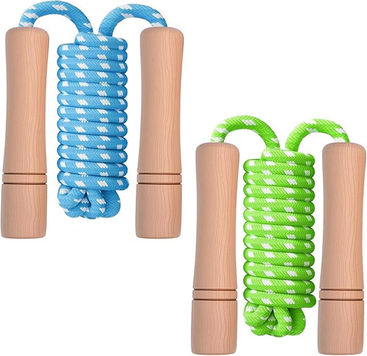 Jump Rope for Kids - Wooden Handle - Adjustable Cotton Braided Fitness Skipping Rope for Toddler Fitness Workout Exercise Outdoor Activity