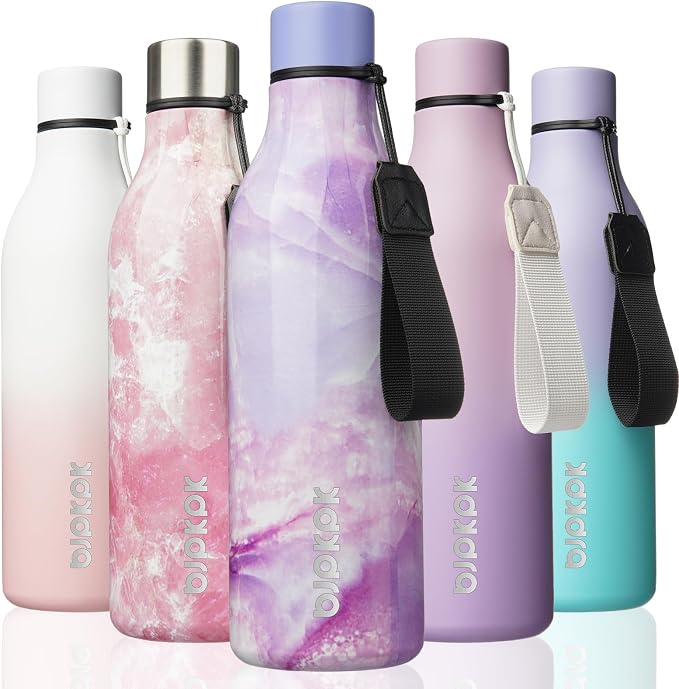 BJPKPK 25oz Insulated Water Bottle, Stainless Steel Bottle with Carry Strap | Keep Cold & Hot Vacuum Insulation, Leak-Proof BPA-Free Design, Slim Bottle Fits Most Cup Holders for Gym, Office & Travel